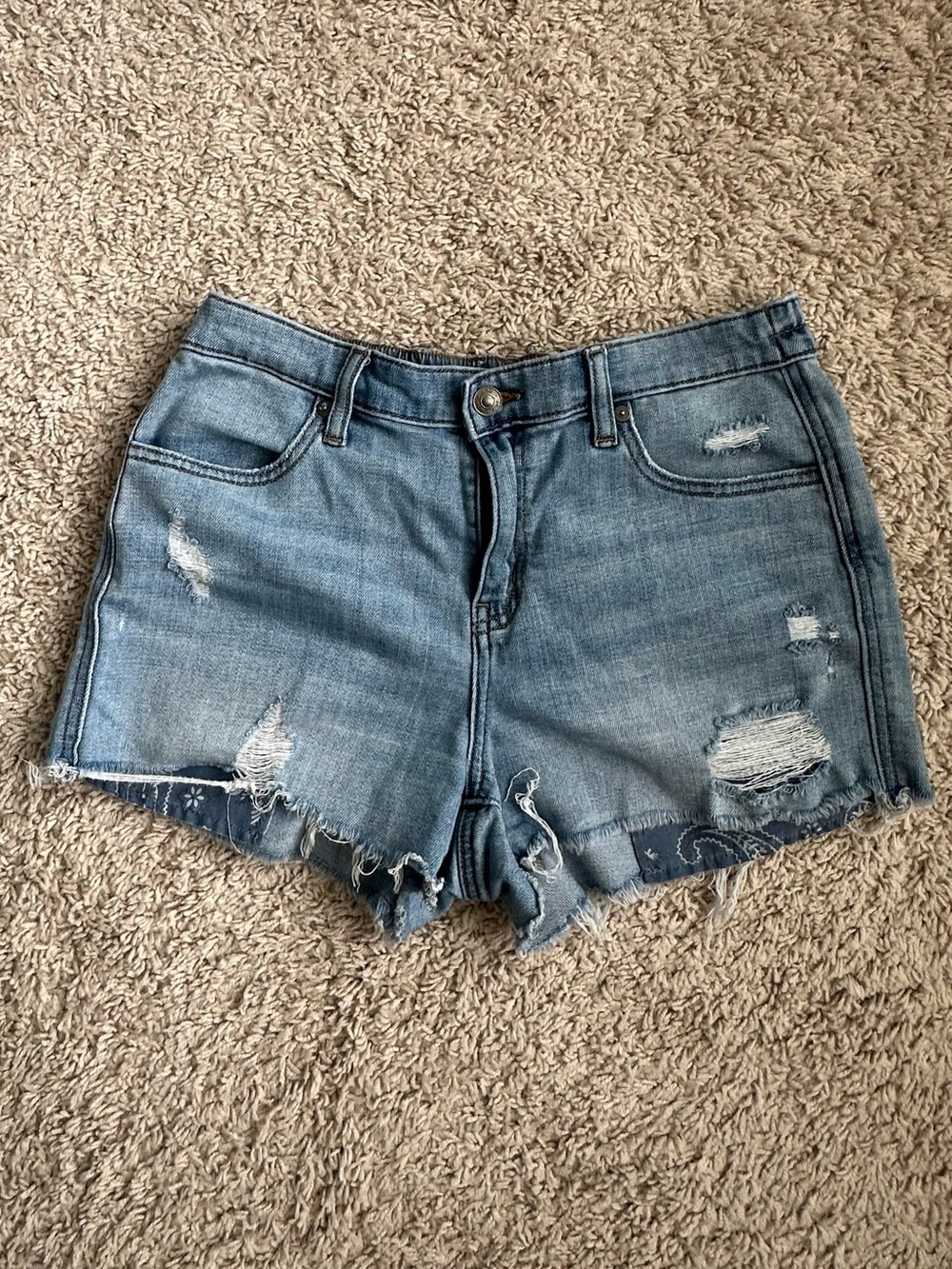 aerie Light Blue Distressed Denim Shorts